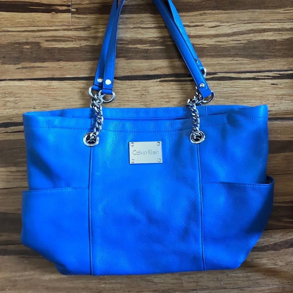 CALVIN KLEIN Blue Leather Handbag Purse